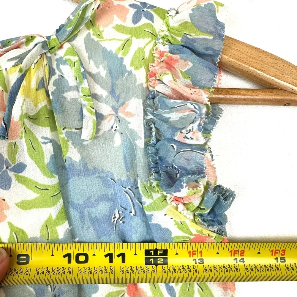 Ralph Lauren Chiffon Watercolor Floral Flutter Sleeve Tiered Dress Party